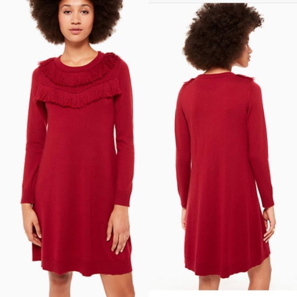 Kate Spade Fringe Red sweater dress